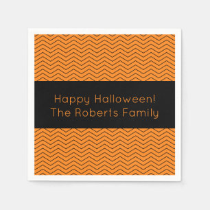Orange and black chevron Halloween party napkins