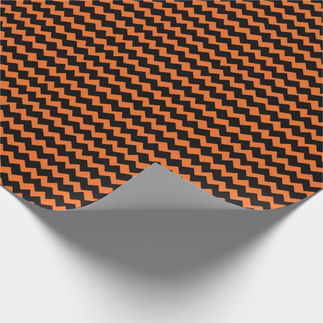 Orange and Black Chevron Stripes Wrapping Paper (Corner)
