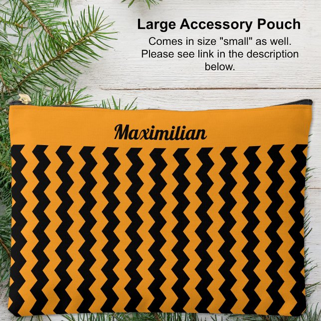 Orange and Black Chevrons - LARGE Accessory Pouch (Large Accessory Pouch -Orange and Black Chevrons by Leapfroglisics Shop)