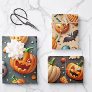 ORANGE AND BLACK COLORFUL HALLOWEEN CANDIES WRAPPING PAPER SHEET