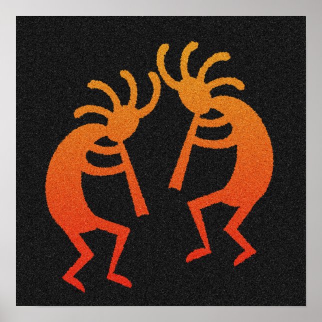 Orange And Black Dancing Kokopelli Poster (Front)