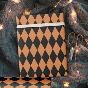 Orange and Black Diamond Harlequin Pattern Wrapping Paper