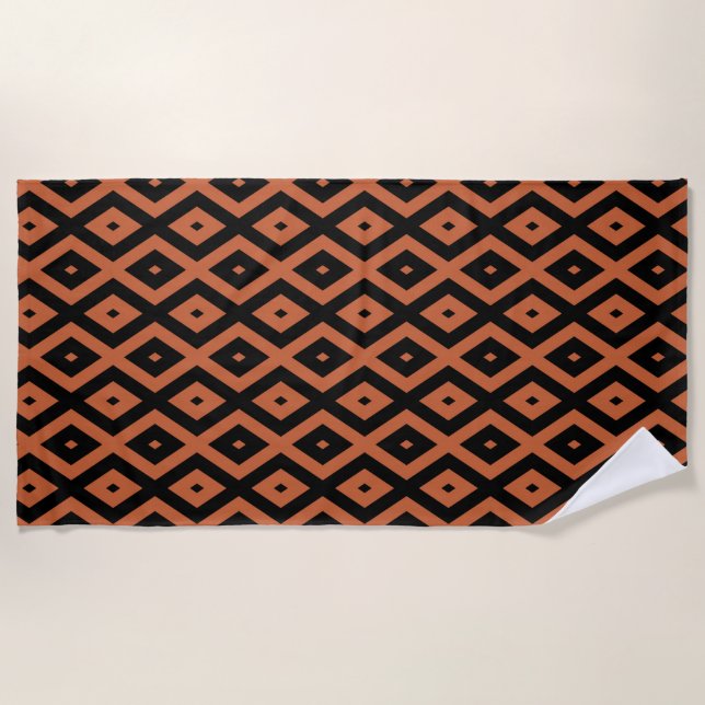 Orange and black diamond pattern beach towel (Front)
