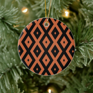 Orange and black diamond pattern ceramic tree decoration
