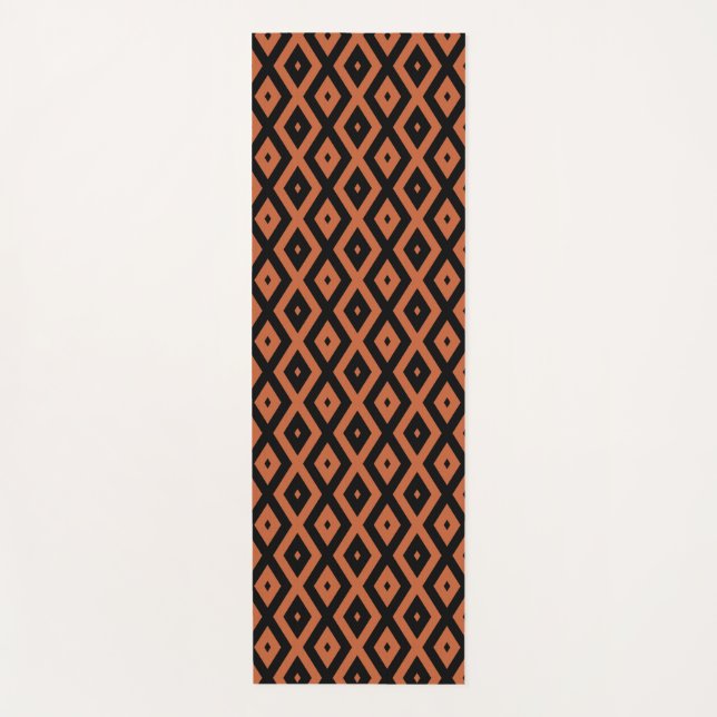 Orange and black diamond pattern yoga mat (Front)