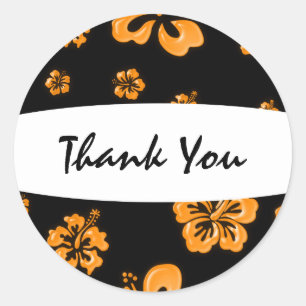 Orange and Black Elegant Hibiscus Floral Sticker