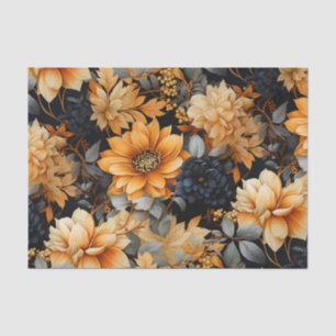 Orange and Black Fall Floral Tissue Paper