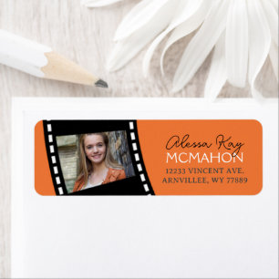 Orange and Black Filmstrip Photo Return Address