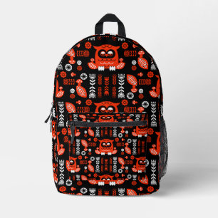Orange And Black Folk Art Nordic Owl Printed Backpack