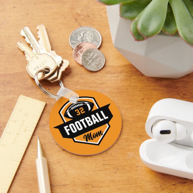 Orange and Black Football Mum Jersey Number Photo Key Ring (Desk)