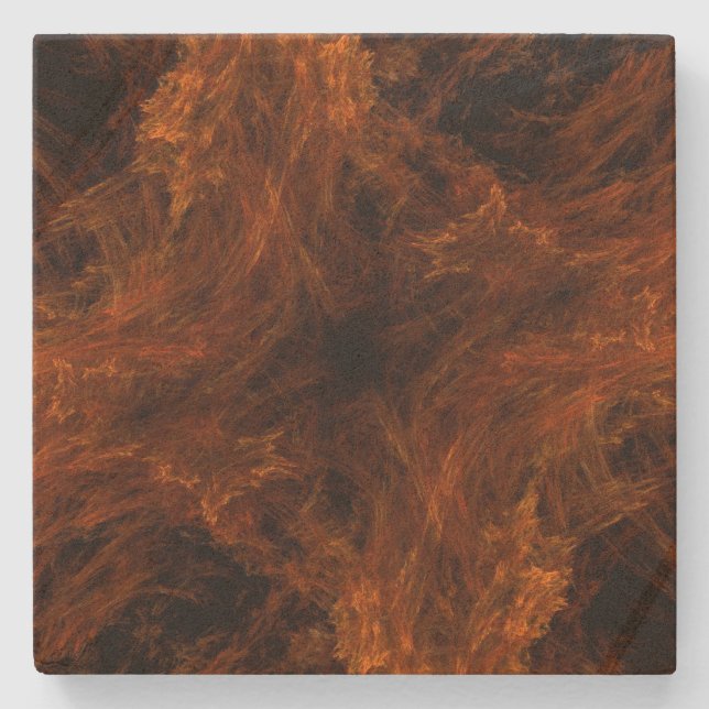 Orange and Black Fractal Square Stone Coaster (Front)