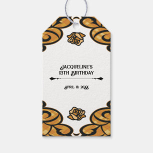 Orange and Black Gated Rose Princess Birthday Gift Tags