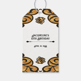 Orange and Black Gated Rose Princess Birthday Gift Tags