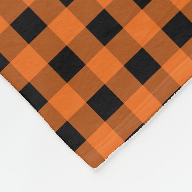 Orange and Black Gingham Checked Pattern Fleece Blanket (Corner)