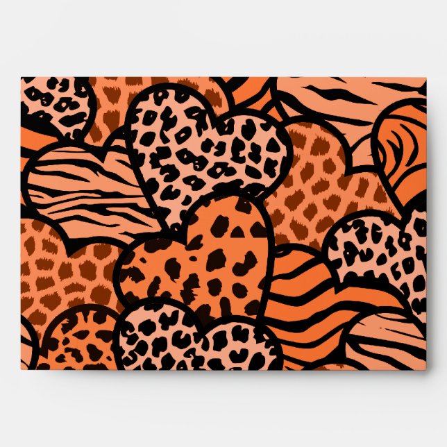 Orange and black girly animal print hearts envelopes (Front)