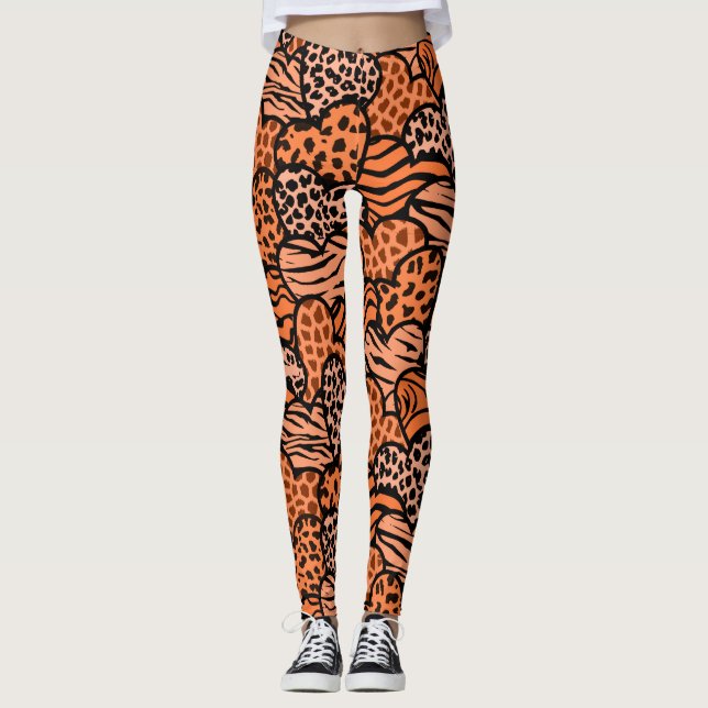 Orange and black girly animal print hearts wristle leggings (Front)
