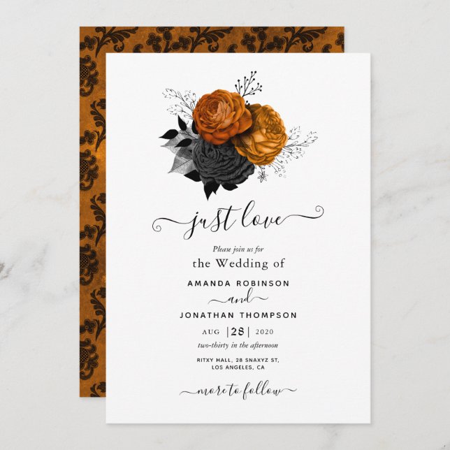 Orange and Black Gothic Wedding Invitation (Front/Back)