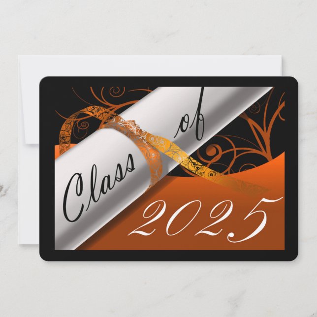 Orange and Black Graduation Announcement (Front)