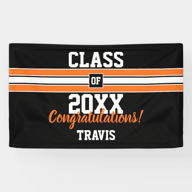 Orange and Black Graduation Congratulations Banner (Horizontal)
