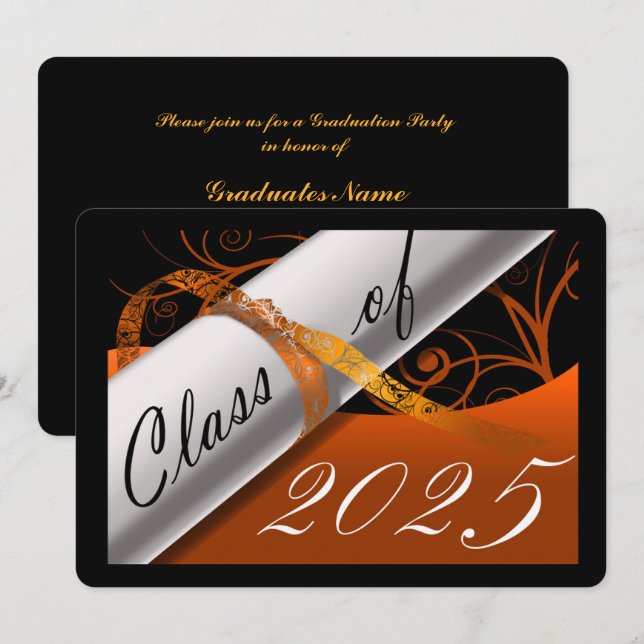 Orange and Black Graduation Party Invitation (Front/Back)
