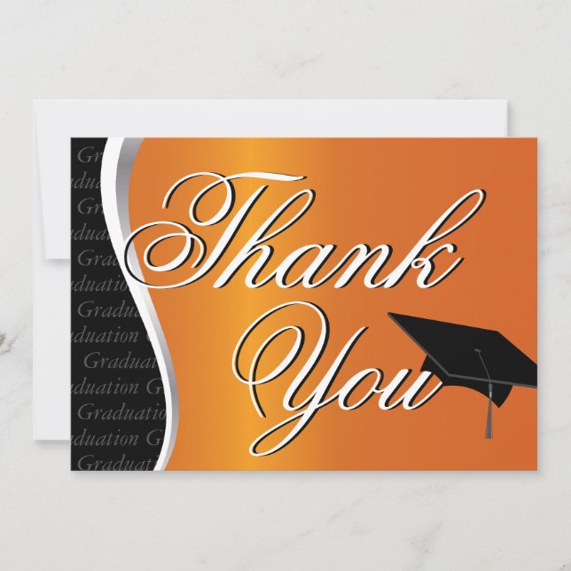 Orange and Black Graduation Thank You (Front)