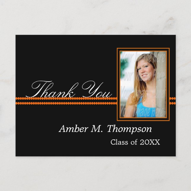 Orange and Black Graduation Thank You Postcard (Front)