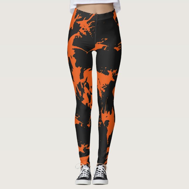Orange and Black Graffiti Splatter Leggings (Front)