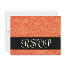 Orange and Black Grunge Damask RSVP Wedding