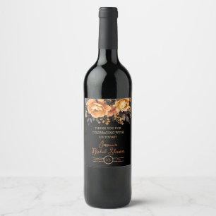Orange and Black, Halloween, Floral Bridal Shower  Wine Label