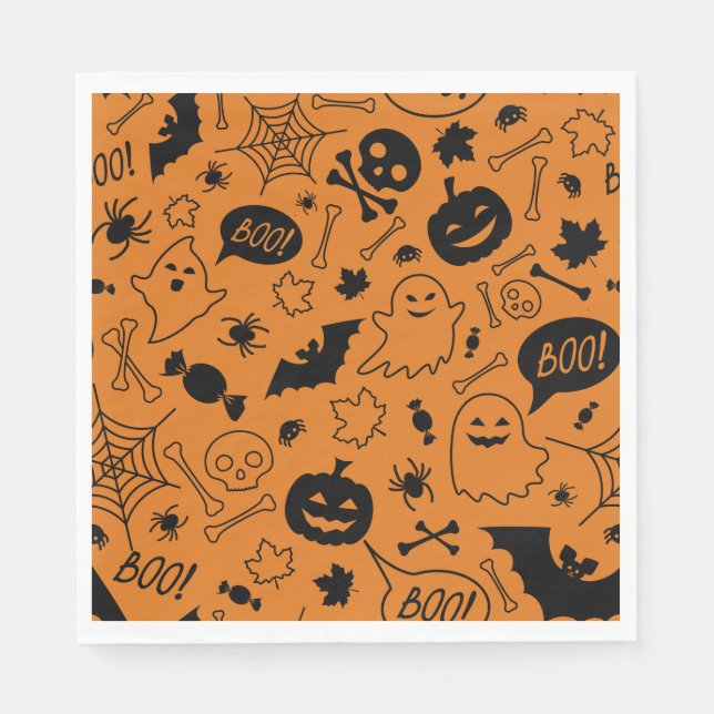 Orange and Black Halloween Pattern Art Halloween  Napkin (Front)