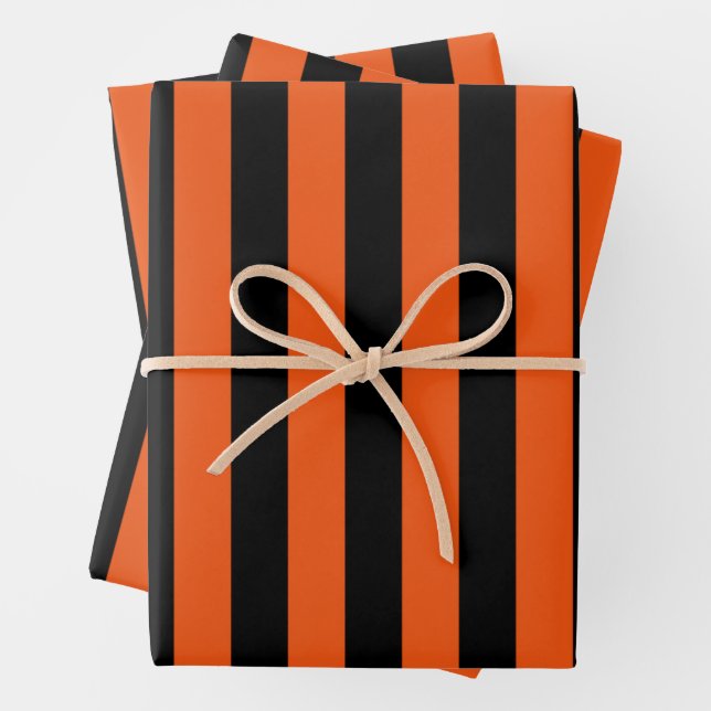 Orange and Black Halloween Stripes Wrapping Paper Sheet (In situ)