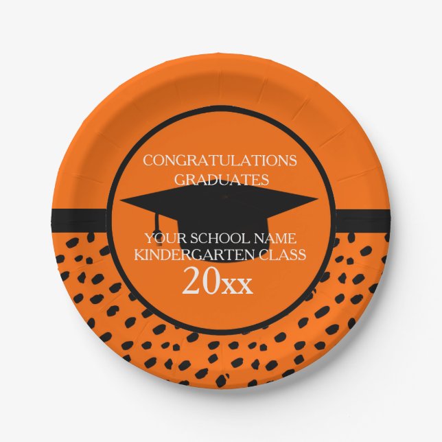 Orange and Black Kindergarten Graduation Paper Plate (Front)