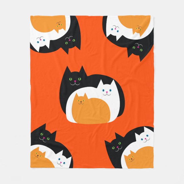 Orange and Black Kitty Cats Fleece Blanket (Front)