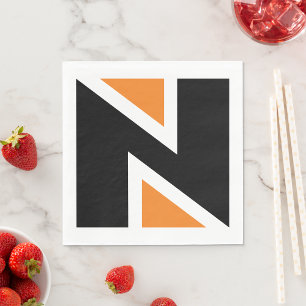 Orange And Black Letter N Paper Napkins