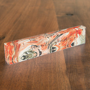 Orange and Black Marble Desk Name Plate