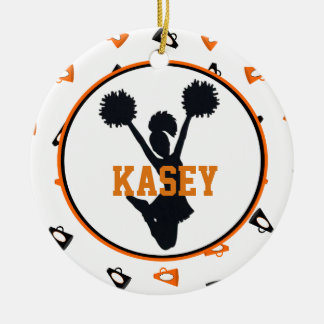 Orange and Black Megaphones Cheerleader Ceramic Tree Decoration