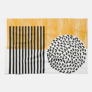 Orange and Black Mid Century Modern Art Tea Towel