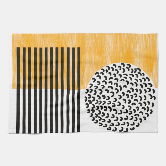Orange and Black Mid Century Modern Art  Tea Towel (Horizontal)