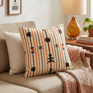 Orange and Black Mid-Century Modern Geometric Cushion