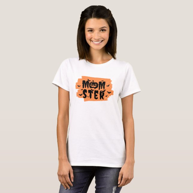 Orange and Black Momster Halloween  T-Shirt (Front Full)