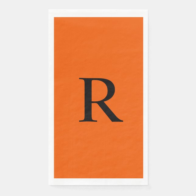 Orange and Black Monogram Paper Guest Towel Napkin (Front)