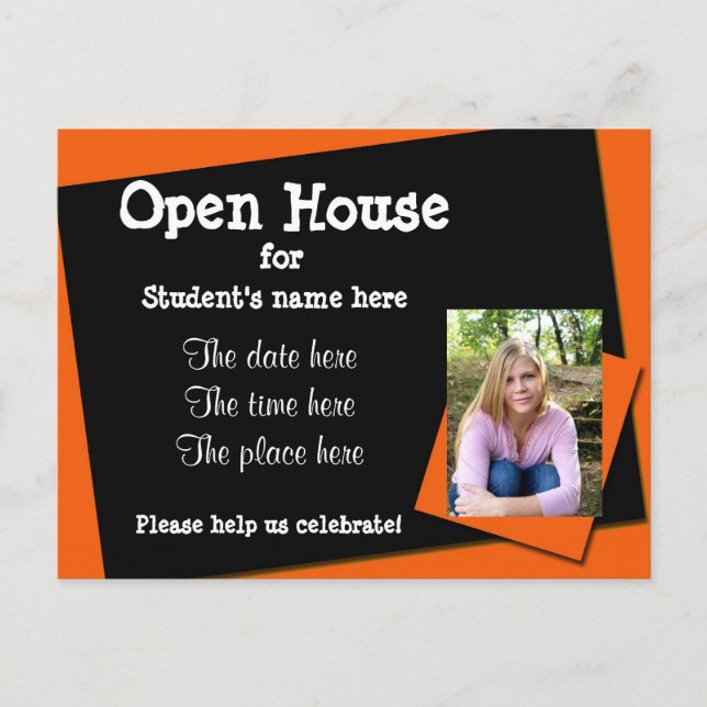 Orange and black open house invitation (Front)