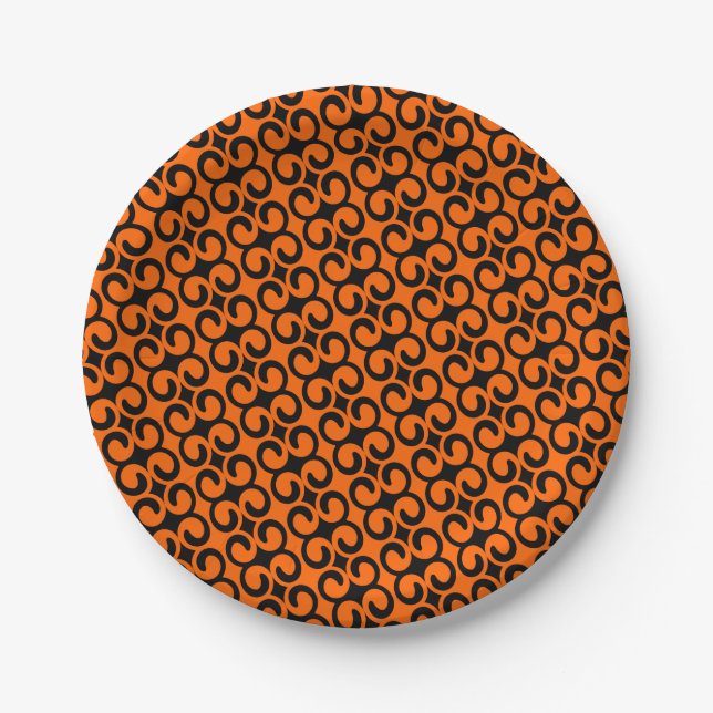 Orange and Black Pattern Paper Plate (Front)