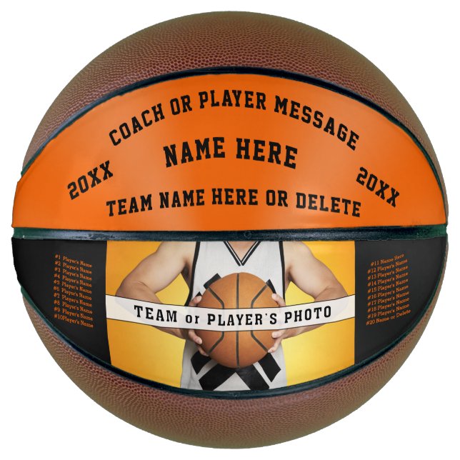 Orange and Black, Personalised, Photo Basketball (Front)