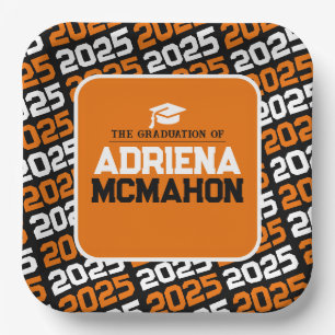 Orange and Black Personalized Graduation Paper Plate