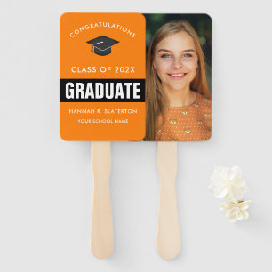 Orange and Black Photo Graduation Hand Fan