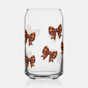 Orange and Black Plaid Bow Halloween Pattern Can G Glass