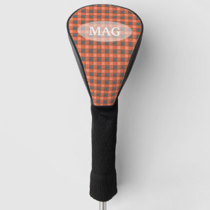 Orange and Black Plaid Check Golf Head Cover