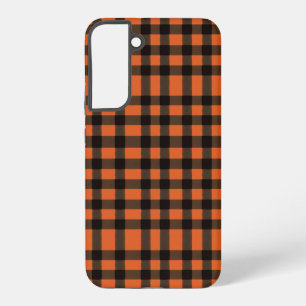 Orange and Black Plaid Checkered Pattern Samsung Galaxy Case