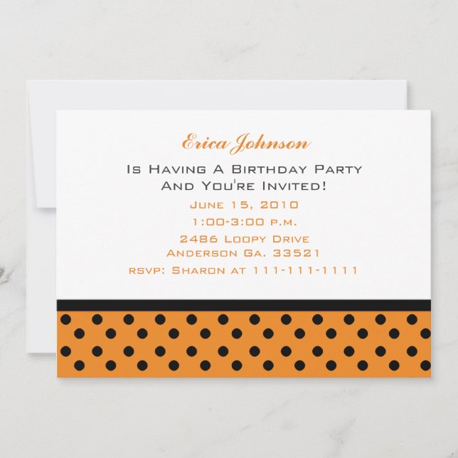 Orange and Black Polka Dot Party Invitations (Front)